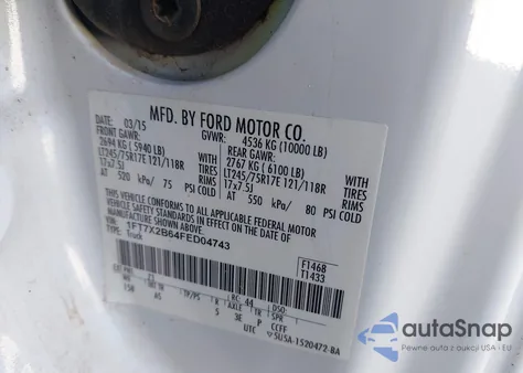 2015 Ford F-250 Xl z USA, uszkodzony, nr VIN 1FT7X2B64FED04743